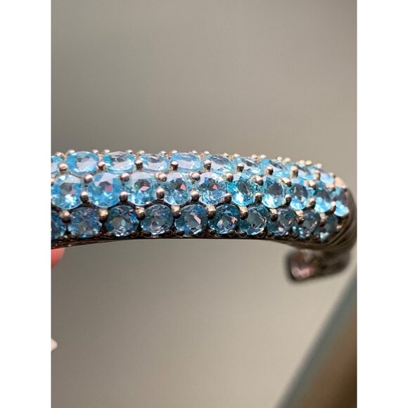 Sterling Silver 925 Cuff Bracelet Blue Rhinestones Twisted Rope Jewelry Women - Picture 7 of 8